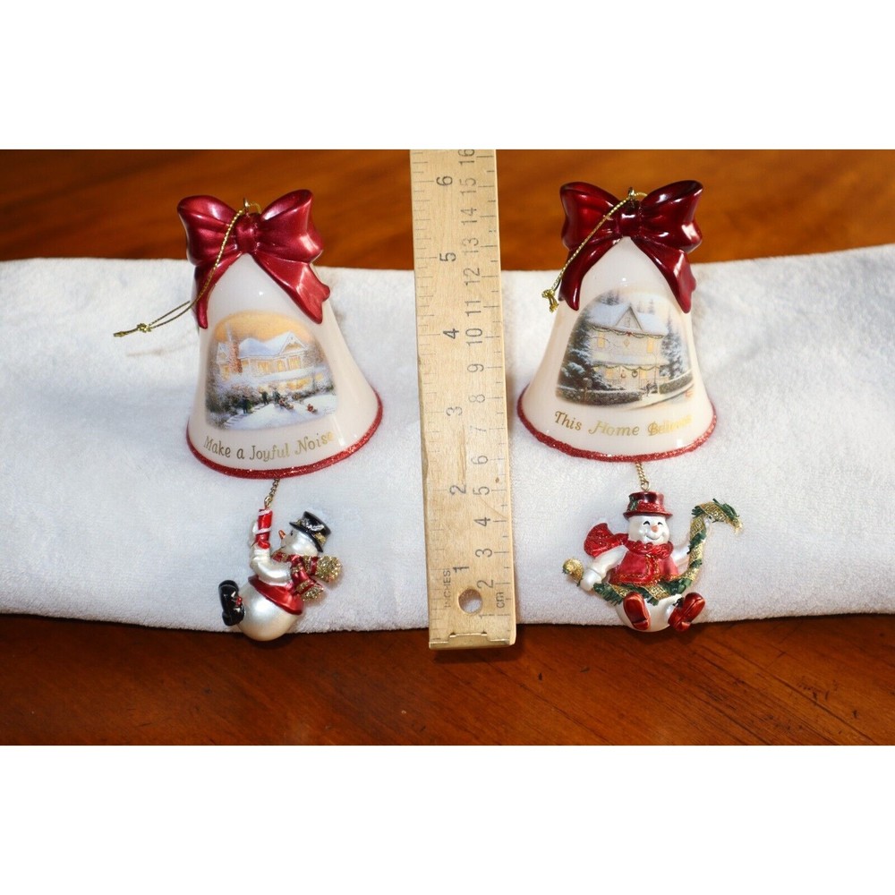 Thomas Kinkade Ringing in Holiday Christmas Bell Ornaments With Snowmen LOT#3 - Picture 2 of 13
